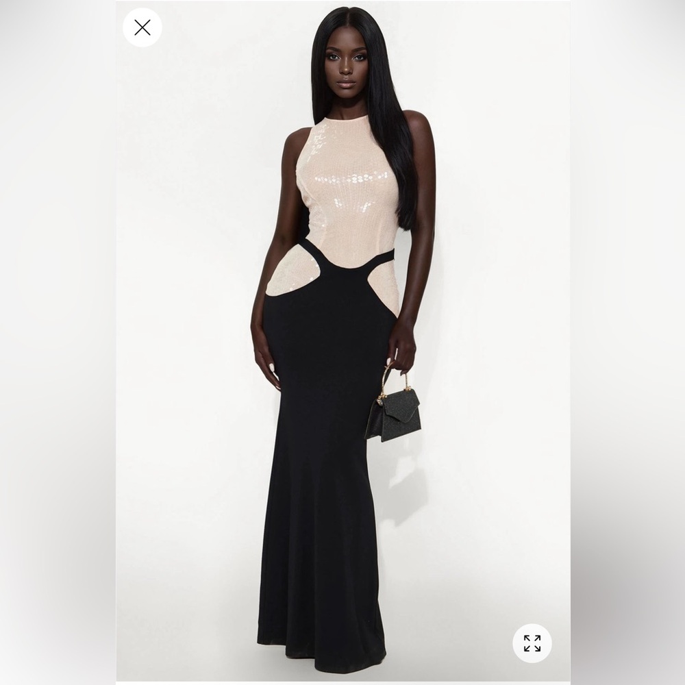 Elegant Black and Cream Evening Gown